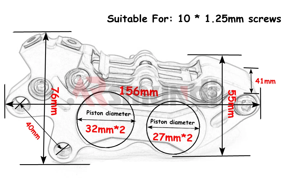 Adelin-Универсальный Двигатель цикл 40 мм тормоза Штангенциркули с 4 поршня 32*27 мм для Yamaha Honda Двигатель скутер Улица велосипед Байк ATV