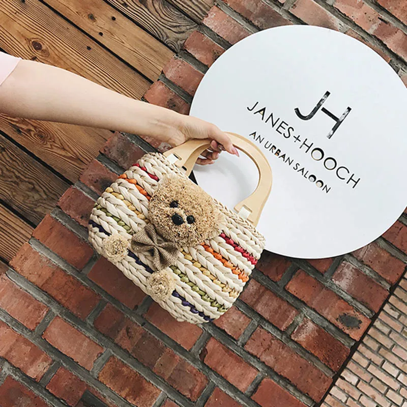 Women Beach Handbag Summer INS Popular Female Straw Bags Casual Lady Mini Fashion Bear Handle Bag Travel Knitted Bolsa SS3174 (17)