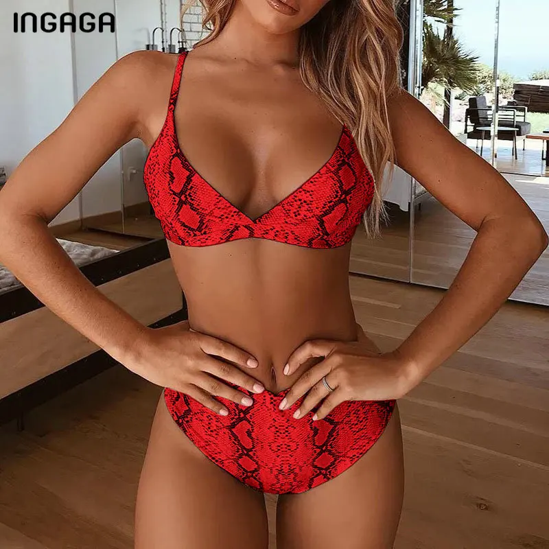 INGAGA высокая Талия бикини 2019 mujer пуш ап купальник женский Змеиный сексуальный