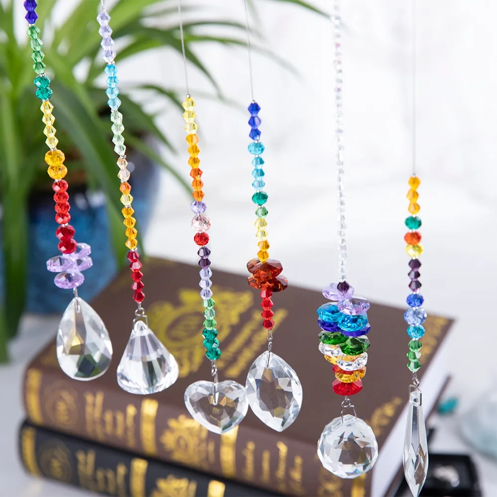 H&D Pack of 6,Colorful Crystal Chandelier Suncatchers Hanging Ornament Chakra Crystal Pendants for Home,Office,Garden Decoration
