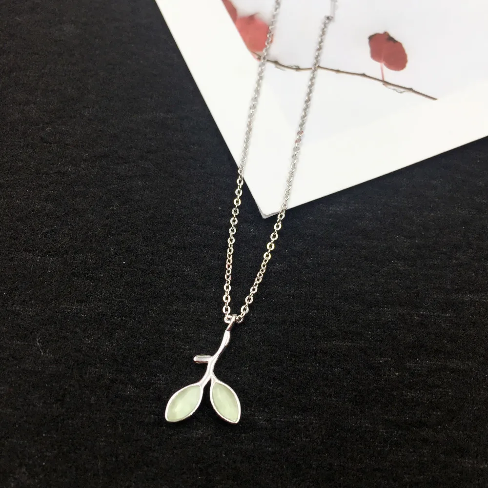 

925 Sterling Silver Korean Opal Tree Leaves Pendants Necklaces for Women Lady Fashion Jewelry Wedding Gift