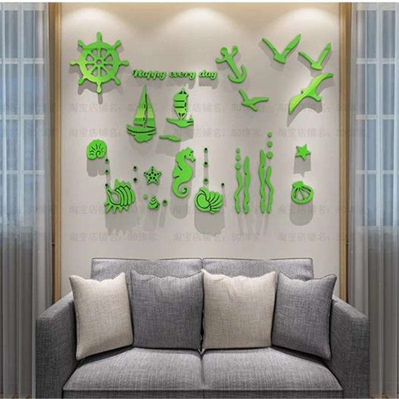 Счастливый морской 3D акриловые настенные стикеры s для детской комнаты мультфильм искусство DIY наклейки Средиземноморский стиль Ретро Декор стены Ocen