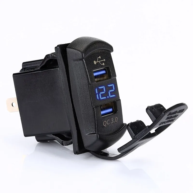 Автомобильное зарядное устройство Chenes синее USB двойной QC3.0 с вольтметром