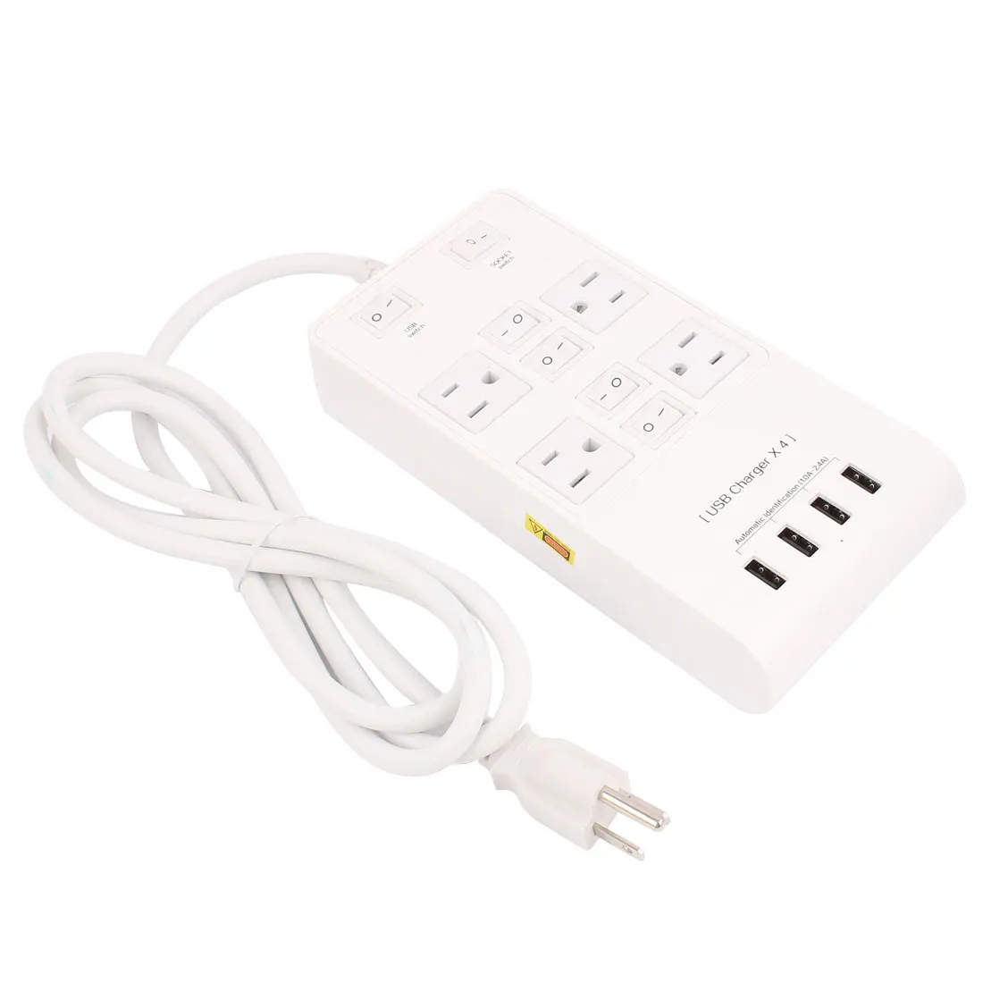 

UXCELL Ac95-240V Us Plug 4 Us Outlet 4 Usb Chargers Smart Charging Socket 5Ft Cable White