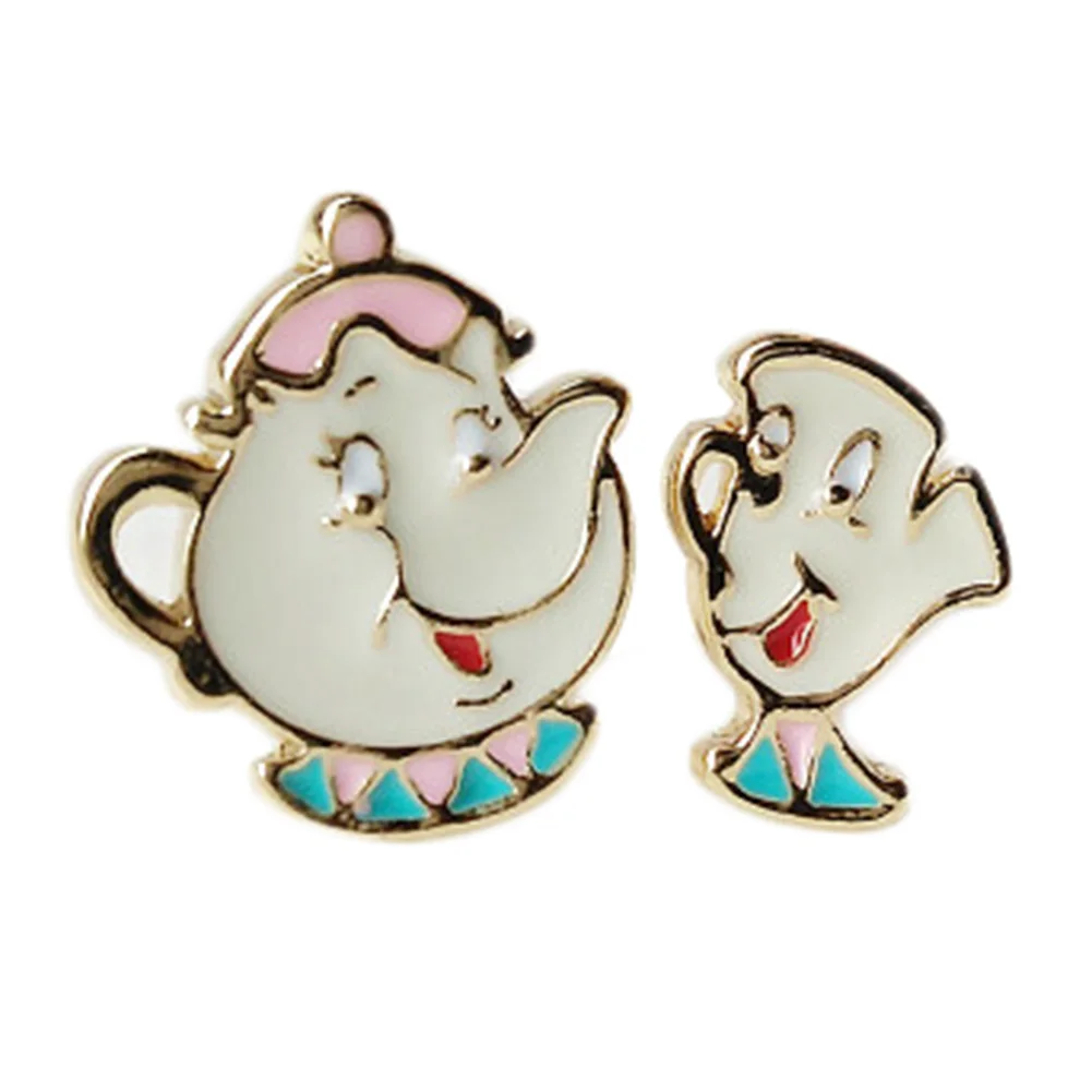 

Alloy Enamel Lovely Cartoon Beauty And The Beast Earrings Cosplay Jewelry Famous Movie Cups Stud Earring Kids Ear Studs