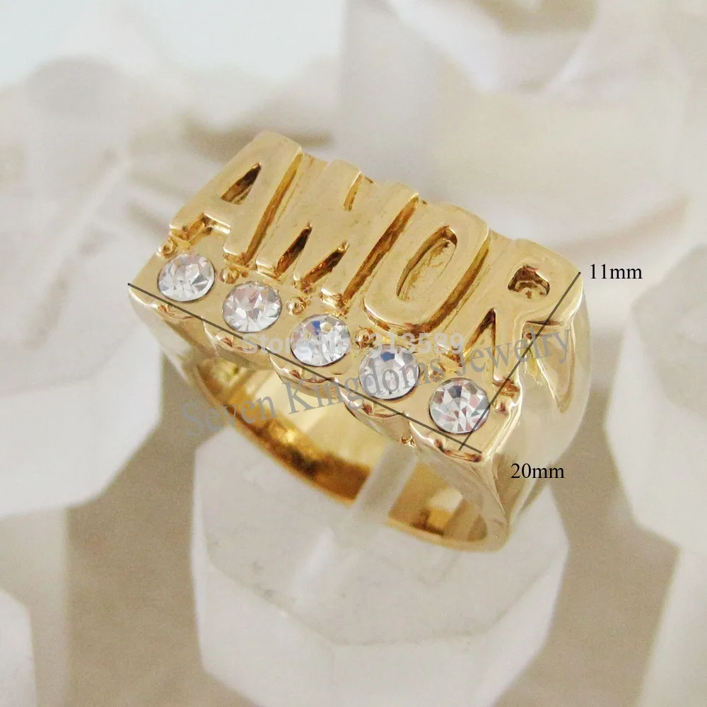 

ORDER 10$ GET FREE SHIPPING /NEW - YELLOW GOLD GP OVERLAY SOLID FILL WITH BRASS AMOR LOVE WORD RING SZ 7 8 9/GREAT GIFT/