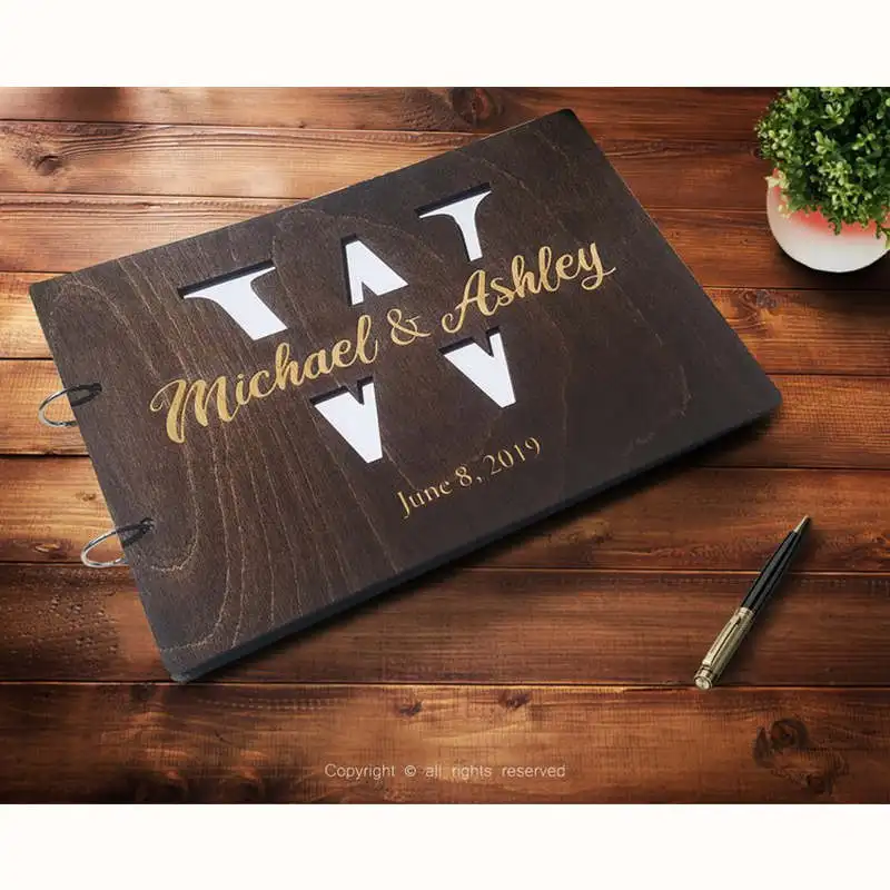 

Personalized Wedding Guest Book Rustic GuestBook Wood Custom Engraved A4 Guest Book Wedding Album Gift for Couple