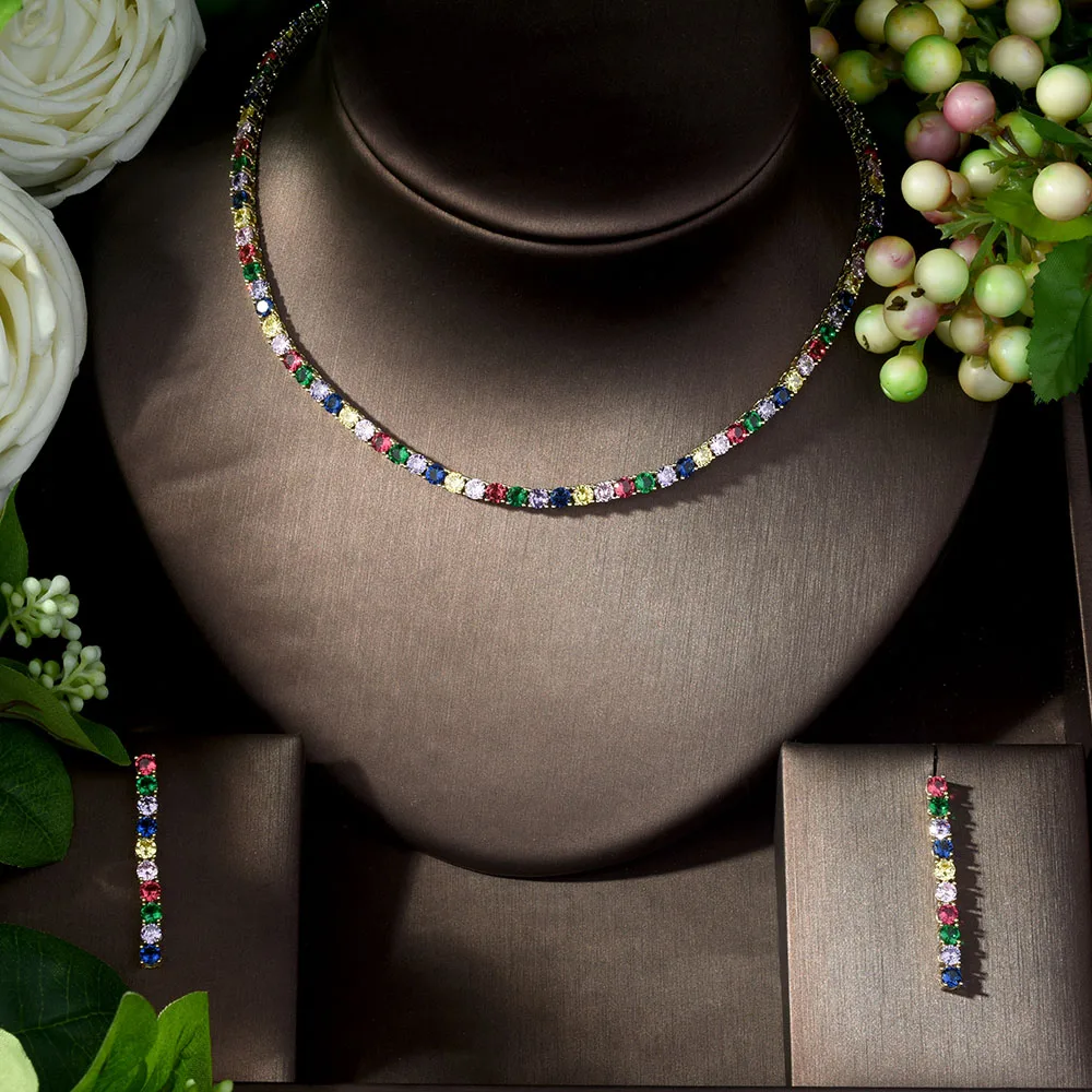 Hiневесты дизайн Роскошные AAA циркон квадратной формы ожерелье кулон набор для женщин Высокое качество Вечерние ювелирные изделия Свадебные N-163