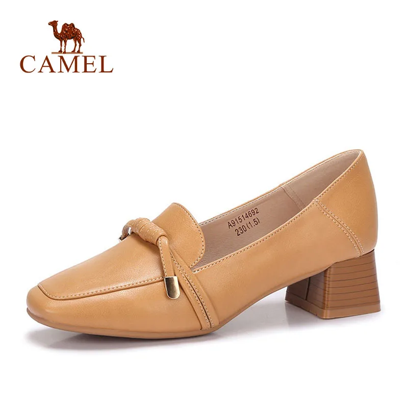 CAMEL/Новые весенние женские повседневные туфли на среднем каблуке кожаные