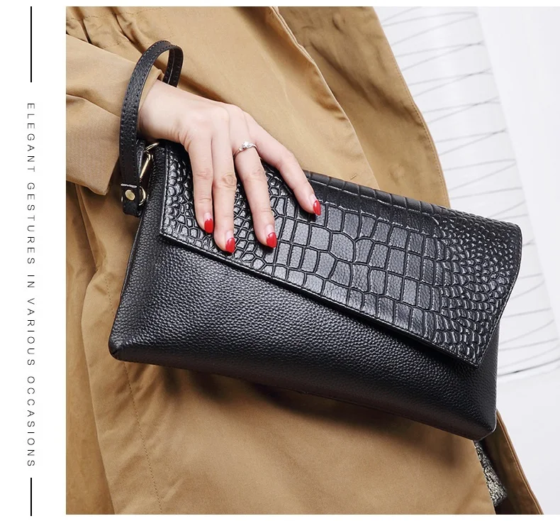MJ Brand Design Female Bags Natural Genuine Leather Women Crossbody Messenger Bag Real Crocodile Leather Envelope Clutch Bag (4)