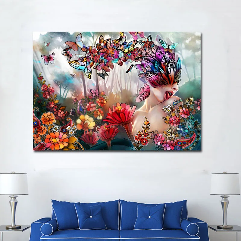 Goodecoration современный холст искусство девушка с цветами настенные фотографии для