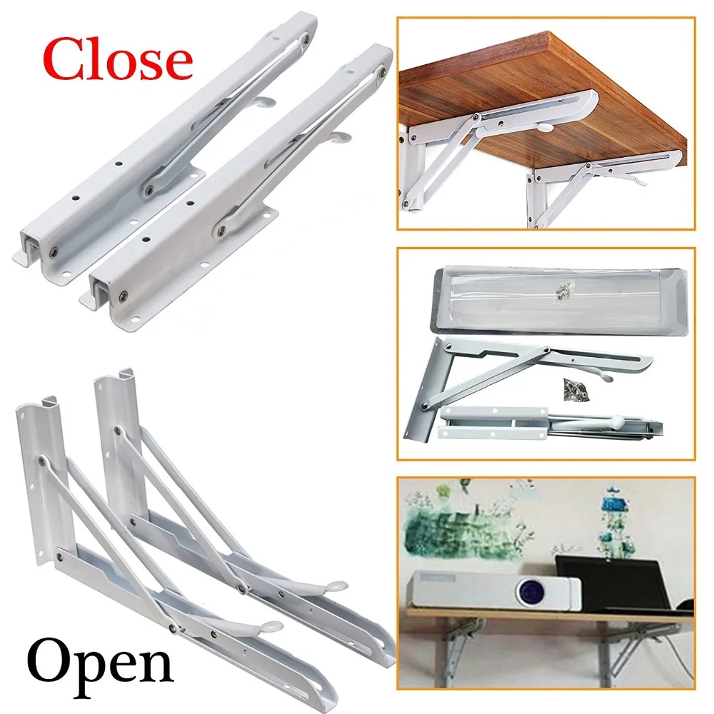 2pcs Heavy Duty White Metal Angle Triangle Folding Triangle Wall