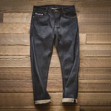 MADEN Men’s Vintage Regular Straight Fit Unwashed Raw Selvedge Denim Jeans raw trim calico embroidery denim boots