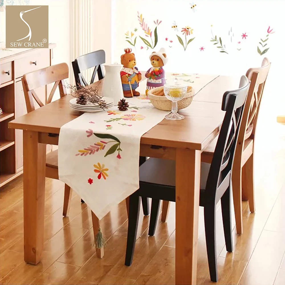 SewCrane Beautiful wildflowers Embroidered Table Runner Rectangle