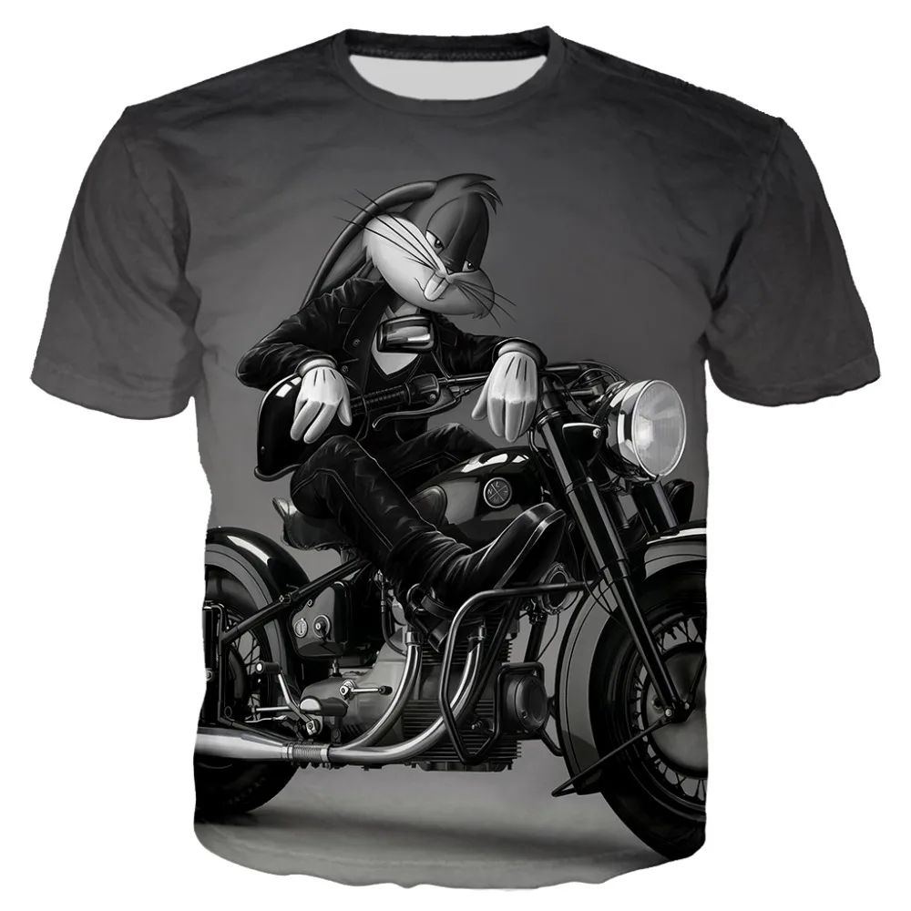 YX Girl летние топы унисекс футболки Bugs Bunny Байкерская мотоциклетная футболка для мужчин и женщин с коротким рукавом и круглым вырезом Футболка уличная одежда