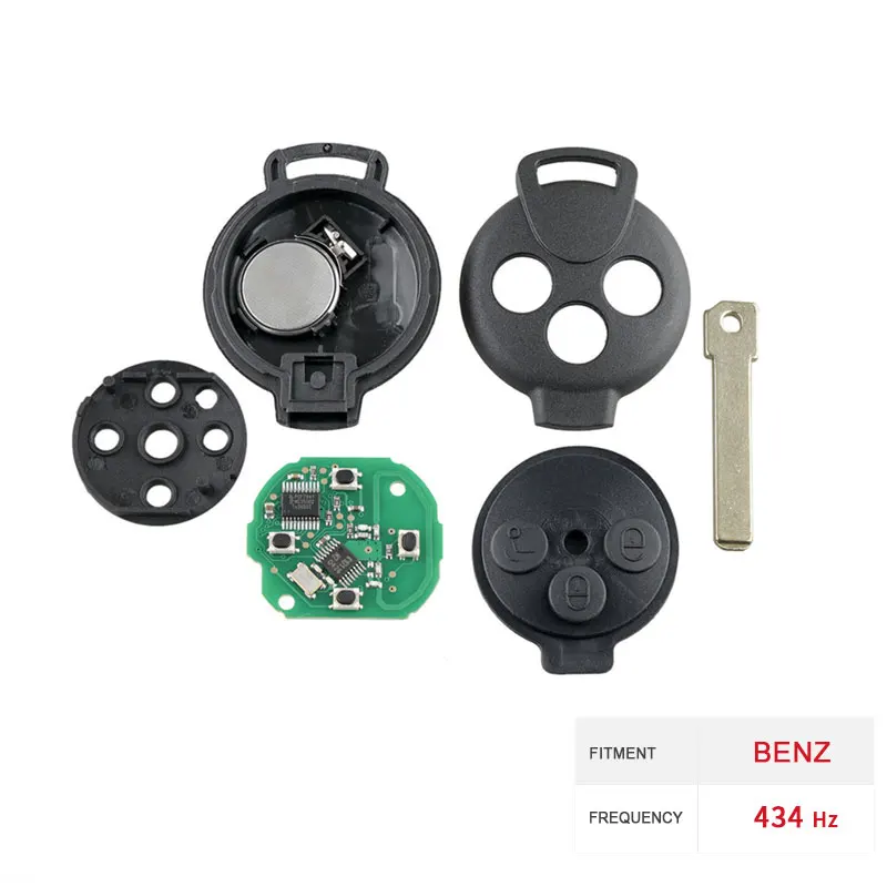 

Dzanken 3 Bottons Remote Car Key 434MHz for Benz Smart Fortwo 451 2007-2013& Transponder Chip& Uncut Blade