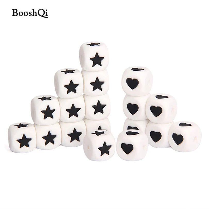 

100pcs Food Grade 12mm Cube Heart Star Silicone Teething Beads BPA Free Bead for Baby Necklace Teethers and Pacifier Chain Clips