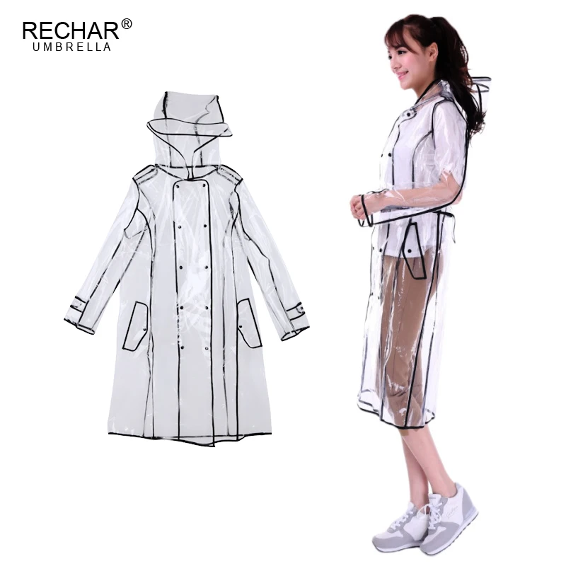 

2018New EVA Transparent Raincoat With Belt Long Rain Coat Women Jacket Waterproof Windbreaker Hooded Poncho Outdoors Rainwear