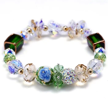 

SWAN Fashion Statement Jewelry Colorful Handmade Exquisite Crystal Elegant Green glass beads Shinning Charm Bracelets Women