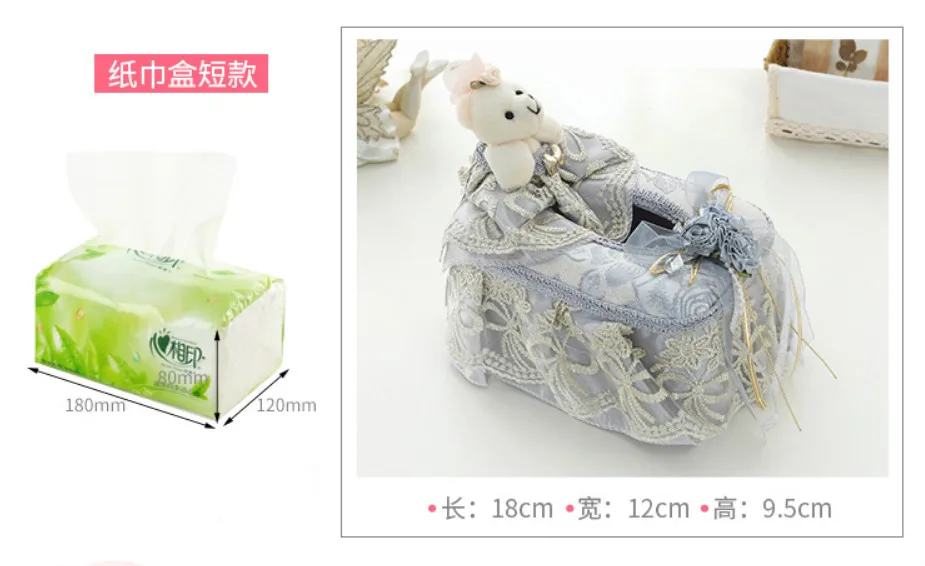 European Bear Cloth Fabric Lace Tissue Box Garden Creative Restaurant Living Room Desktop Paper Towel Storage Box Home Decor