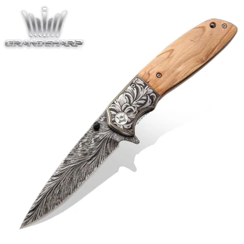 

Folding Tactical Tools Outdoor Camping Fishing Hunting Knives BBQ Gadgets Portable Equipment Olive Wood Handle NEW