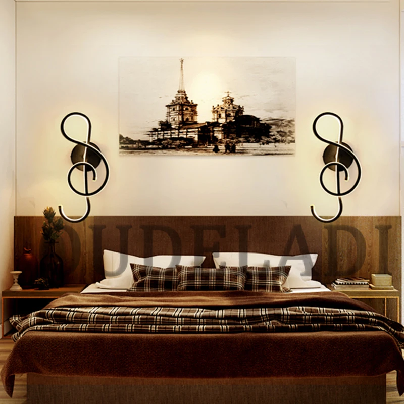 Günstig LED Aluminium wand lampe Schwarz Weiß musik symbol kunst leuchte wand lichter für home wohnzimmer schlafzimmer Korridor Dekoration lampen