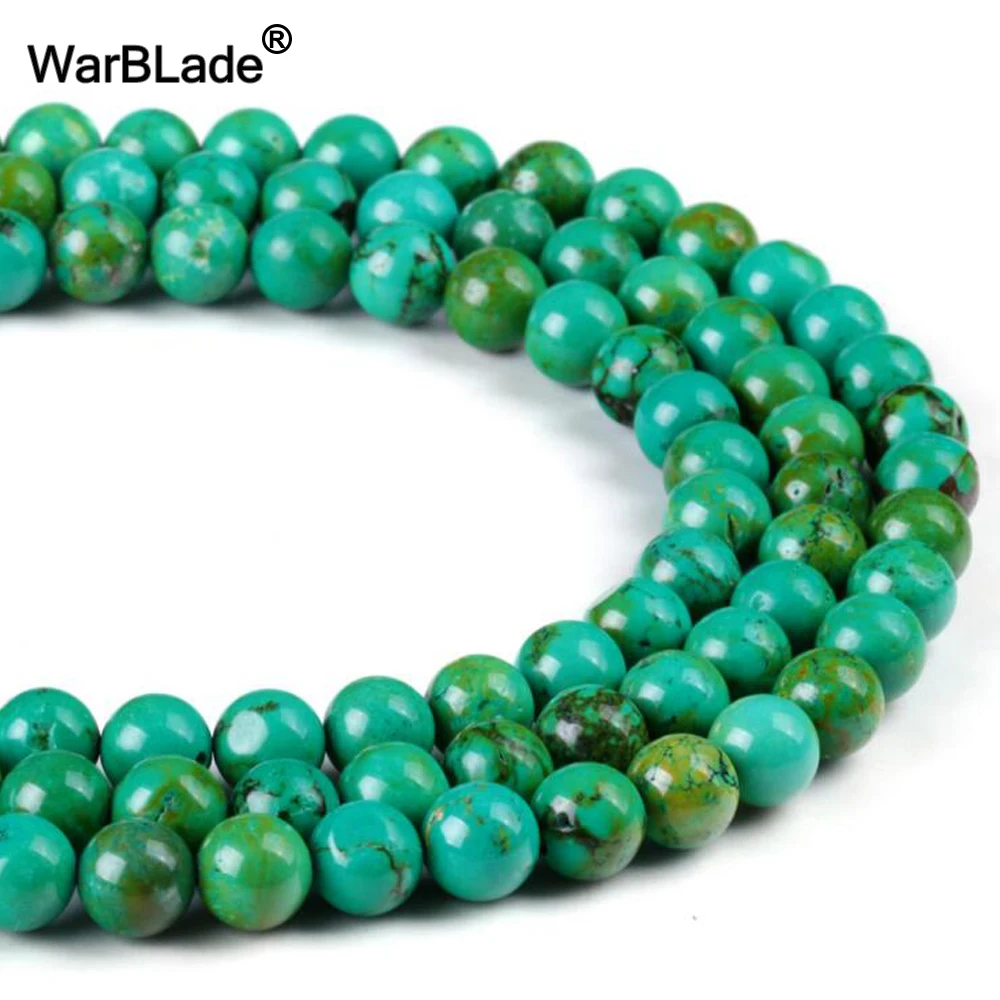WarBLade Natural Stone Green Turquoise Beads Blue Round Loose 4mm 6mm 8mm 10mm 12MM For DIY Bracelet Jewelry Making | Украшения и