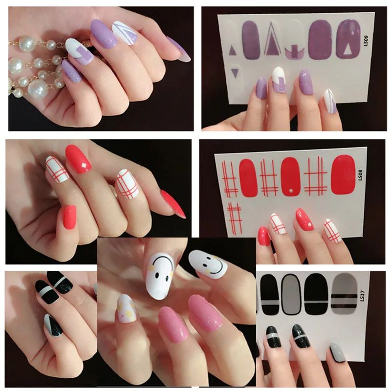 

12 Pcs/Sheet Purple Red Fake Nail Stickers Tips Full Cover False Manicure Minimalism Design Smile Japan Nailart Supplies New