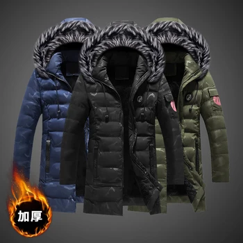 

2019 Fashion Winter Jacket Men Hooded Faux Fur Collar Long Coat Camouflage Military Outwear Tops Velvet Warm Parka Men Trench