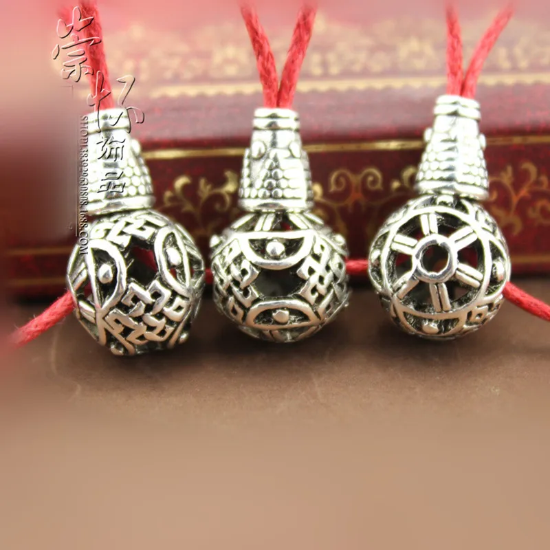 

10mm 10set/lot Tibetan silver round hollow guru beads Chinese knot buddha beads alloy accessories DIY jewelry findings J2603