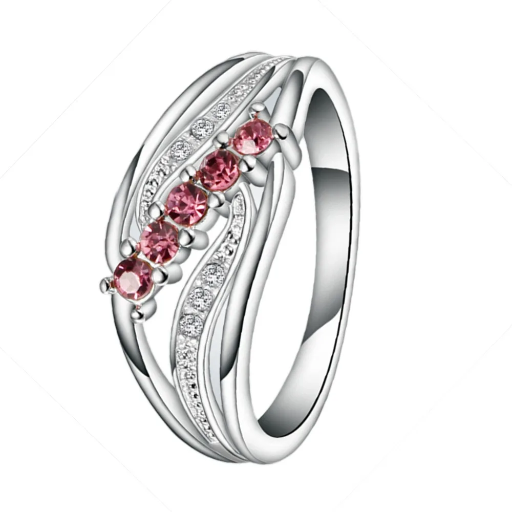 

Elegant Silver plated Jewelry Romantic Women Fashion Red Rhinestone Ring 4 Sizes
