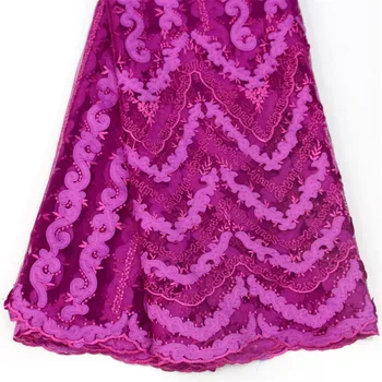 

Nigeria African Bridal Wedding Lace Fabric Pink French Rhinestones Tulle Embroidery Net Lace Fabric X760-1