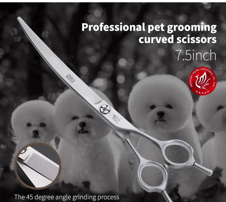 Fenice 7,5 дюймов профессиональные изогнутые ножницы для стрижки собак Ножницы для животных ножницы для стрижки волос Япония 440c нержавеющая сталь