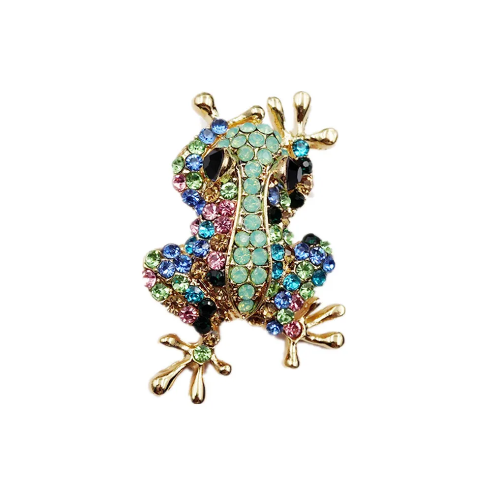 

New Vintage Frog Brooch Scarf Hijab Collar Pins Female Fashion Cute Rhinestone Animal Brooches Women Men Suit Jewelry