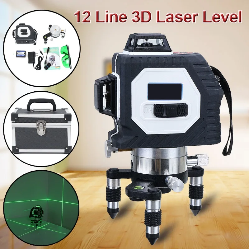 

Best Promotion 360 Degree 12 Lines 532nm 3D Level Laser Automatic Self Leveling Vertical and Horizontal Green Cross Lines