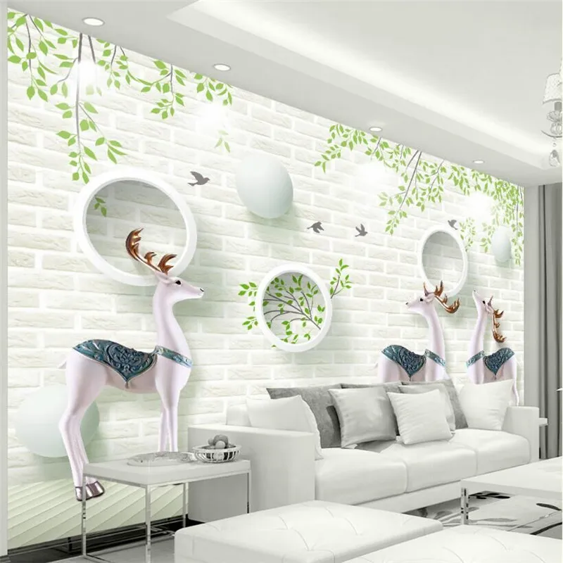 

Nordic modern minimalist 3D Elk white wall European style wall professional custom wallpaper mural