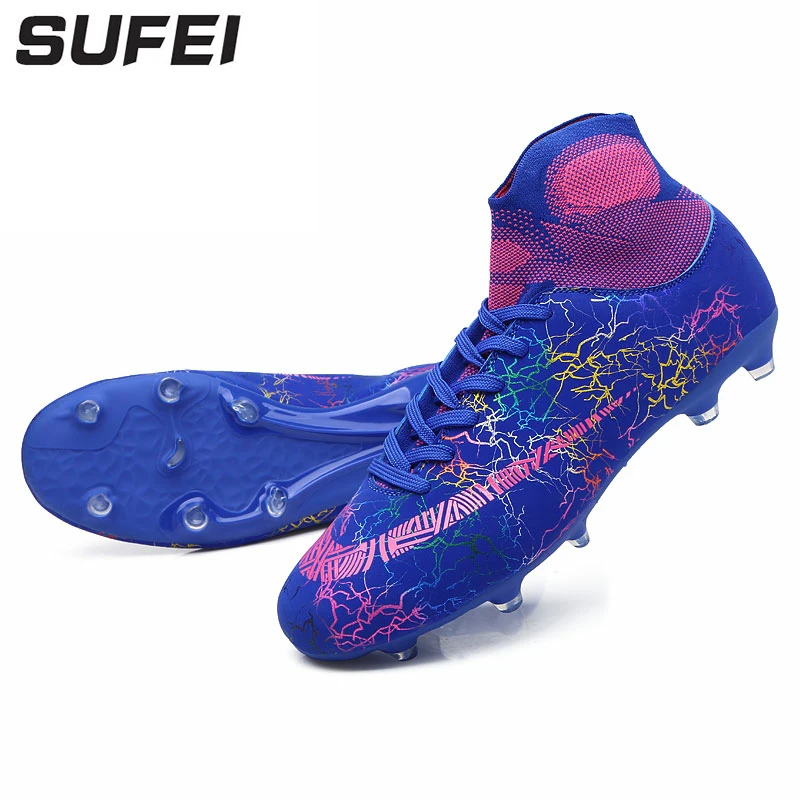 

sufei Outdoor High Ankle Football Boots Kids Soccer Shoes FG TF Superfly Spike Futsal Cleats Sneakers Chuteira Futebol