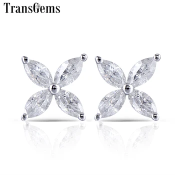 

Transgems Flower Shaped Moissanite Stud Earrings 14K White Gold 2X4mm Marquise F Color Moissanite Earrings Screw Back for Women