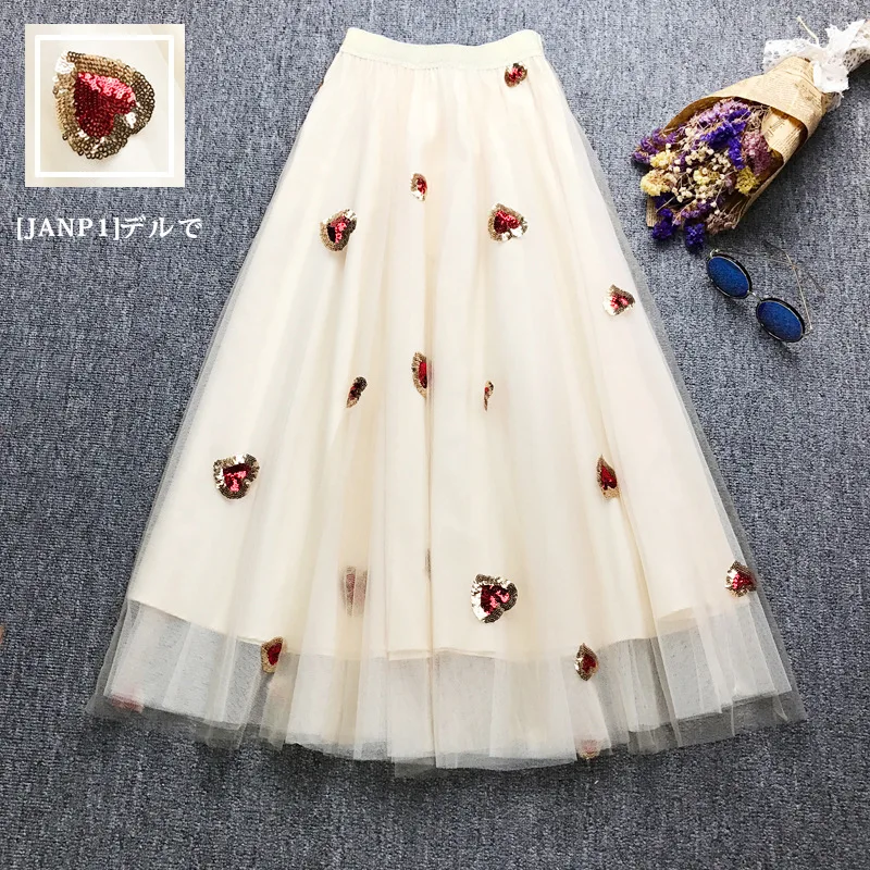 

Fine skirt High-waist Skirts Summer Sequins Embroidered Bohemian Beach skirt Summer