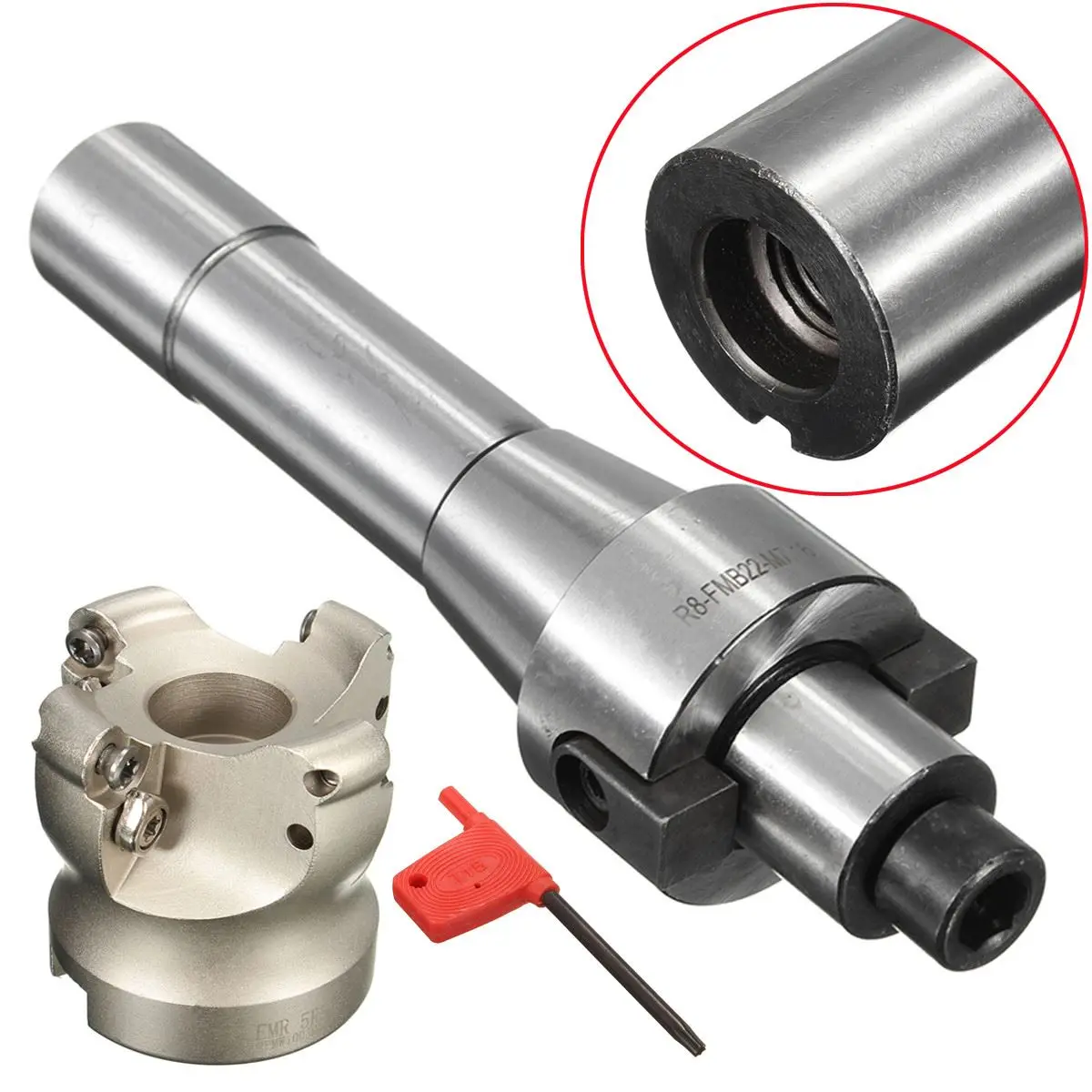 

90 Degree R8 FMB22 Straight Shank Arbor Taper + EMR 5R 50-22 Face Mill Cutter + T15 Wrench Turning Tools