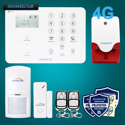 HOMSECUR Wireless/&wired 4G//3G//GSM Home House Alarm System+Multi-Languages Menu