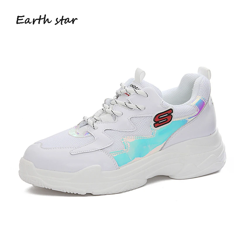 Plate Chaussures Cuir Occasionnels Terre Femmes forme Noir Automne Véritable Lady Femme En Respirant Blanc Sneaker blanc Étoiles Chaussure Marque wxB1fqx74