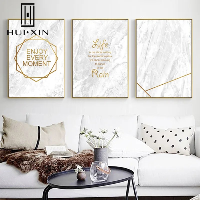 

Calm White Poster Golden Quotes Nordic Simple Abstract Canvas Painting Print Nordic Wall Art Picture for Living Room Home Decor