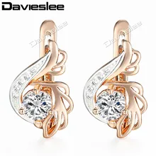 Davieslee женская серьга круглый, прозрачный CZ 585 Белый розовое золото Заполненные Серьги с цирконием кубической огранки для женщин LGE104