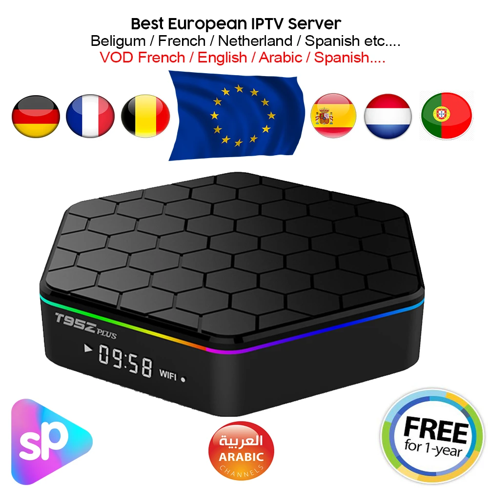

T95Zplus Set Top Box S912 2G/16G Wifi /Bluetooth 4.0 1 Year Free IPTV Subscription Europe/French/Arabic/Africa/Spanish etc...
