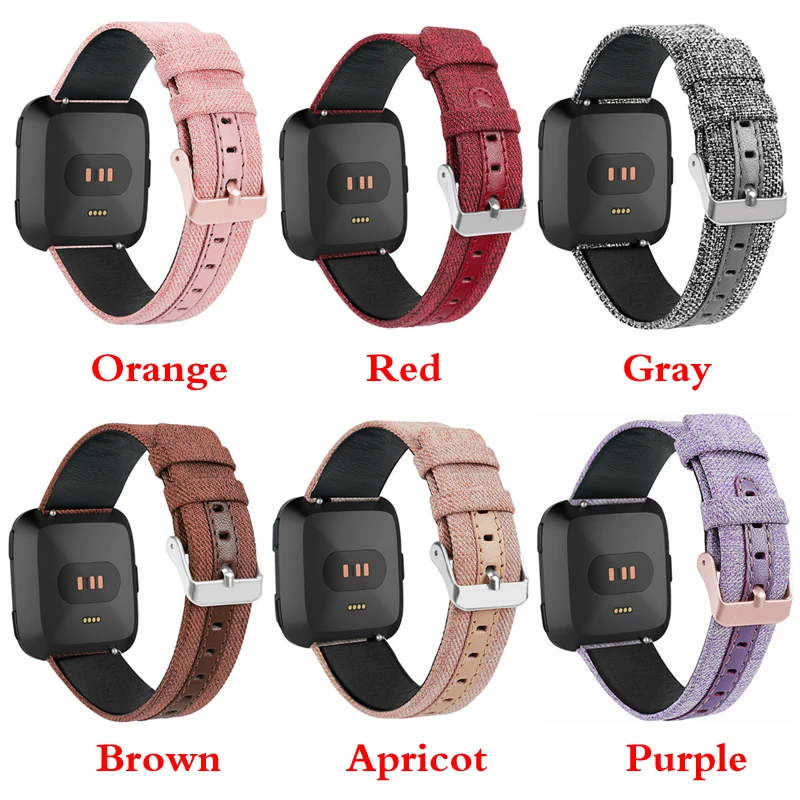 LPWHH Denim Canvas Watchband For Fitbit Versa Wristband Smartwatch Replacement Strap Ring Watch Bands Undefeated Red Gray Purple