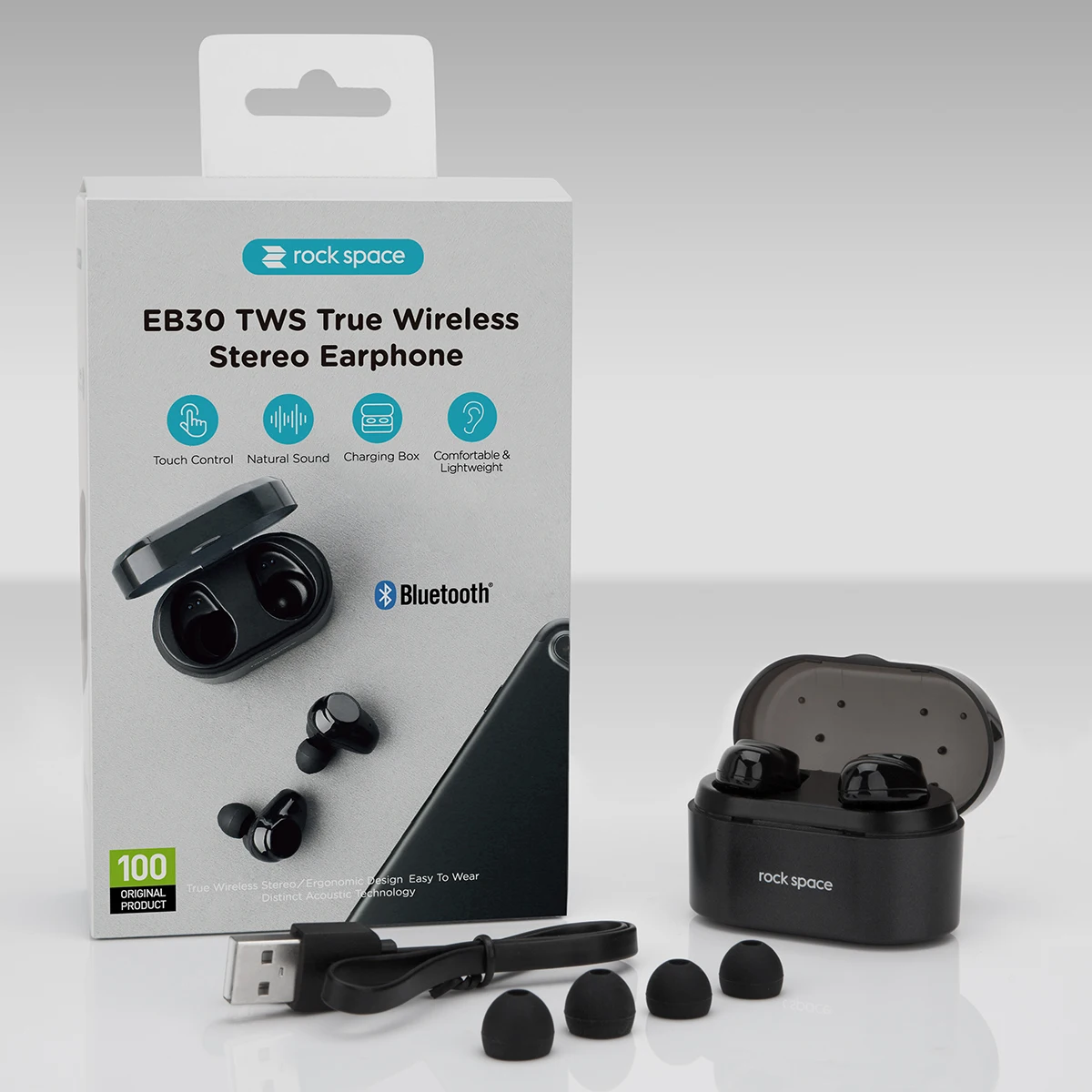 Rockspace СПЦ Bluetooth наушники touch Управление Hi-Fi стерео Беспроводной микрофон для телефона с Зарядное устройство зарядки box мини