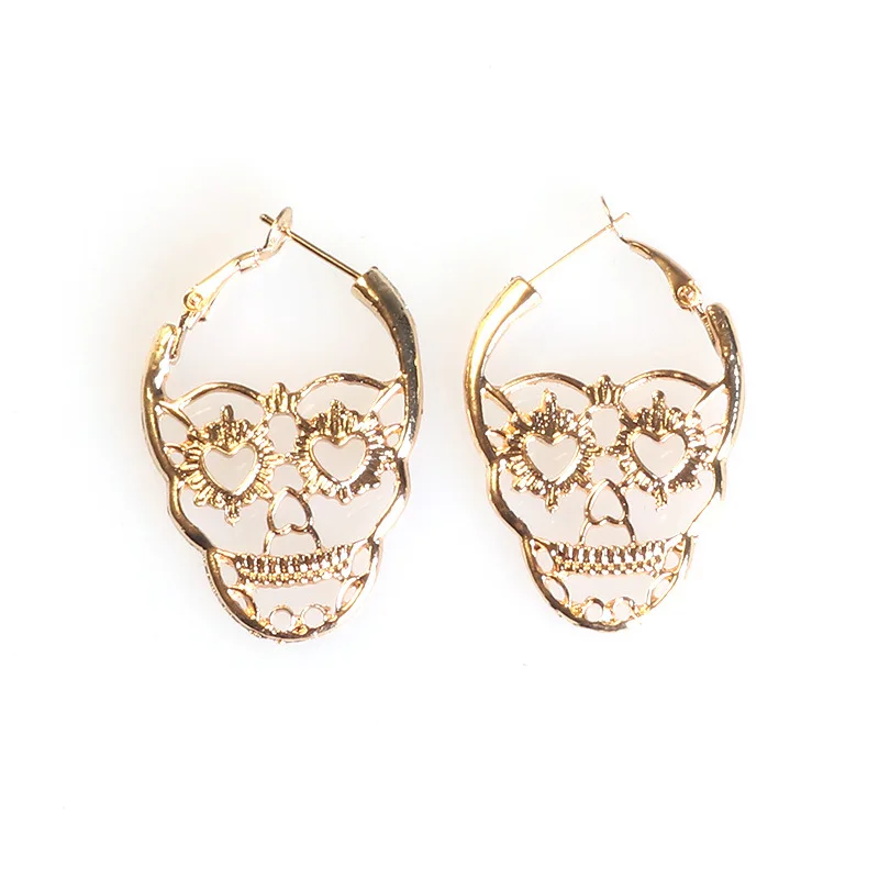Новое поступление, серьги-гвоздики в стиле панк-рок серебристого и золотого цвета с черепом для женщин и мужчин, подарочный набор украшений для ушей - Окраска металла: B gold