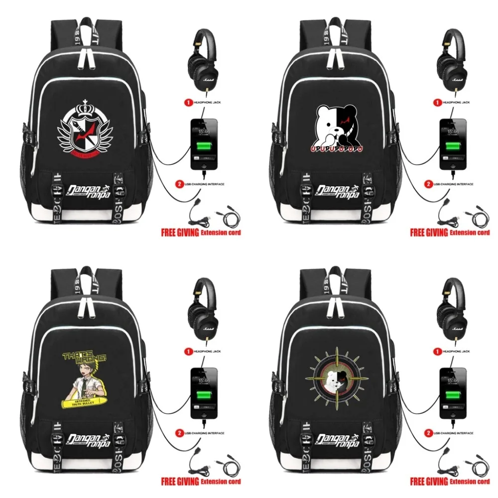 

anime Danganronpa Printing bag with USB Charging Headphone jack Backpack School Bags Mochila Feminina Laptop Backpack Schoolbag