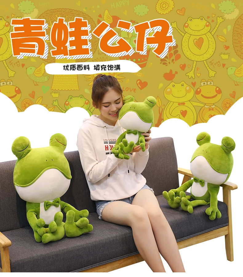 New Year Present Big Eyes Tie Frog Plush Toy Animal Doll Comfort Pillow 35cm 50cm 65cm 85cm 1pcs/pack